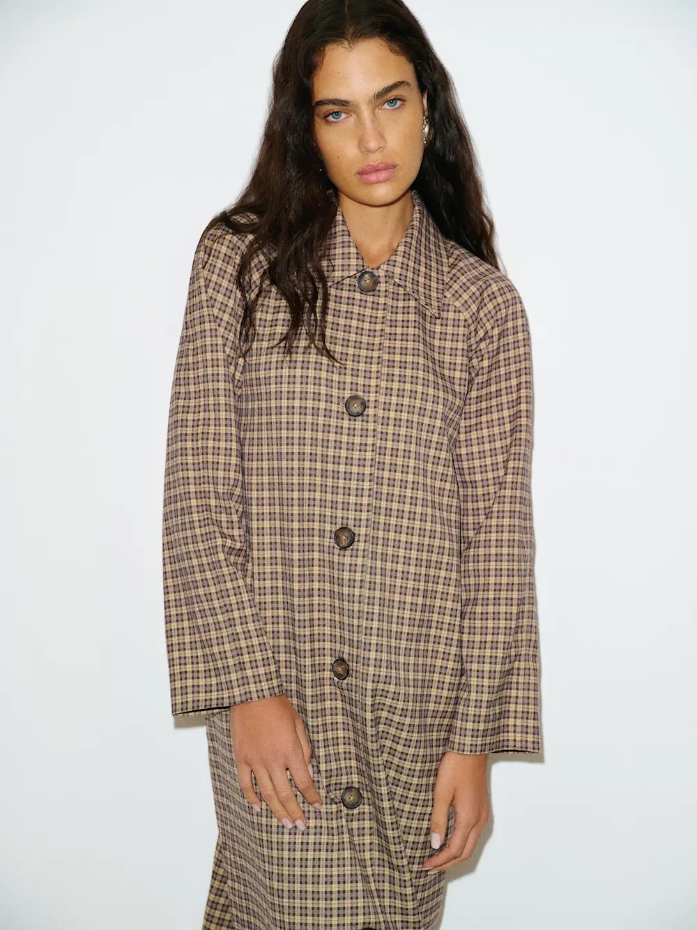 New Reformation Beck Trench Coat Coco Plaid Brown Tan Check | Us S